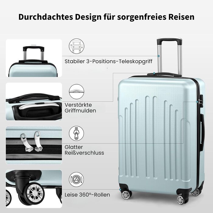 Набір валіз LALAHO 3 шт. з твердим корпусом, великий дорожній набір, валізи з колесами, ABS+PC, ручна поклажа, набір з 3 валіз, м'ятно-зелений колір