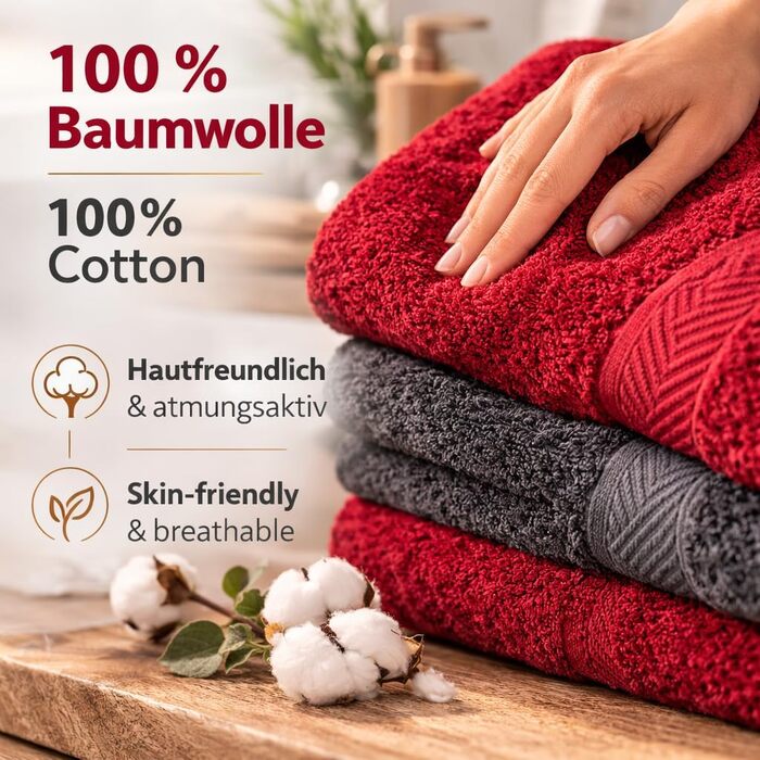 Набір рушників Betz Premium 12 предметів, 100% бавовна, Oeko-TEX Standard 100, 470г/м², колір рубіново-червоний/графіт