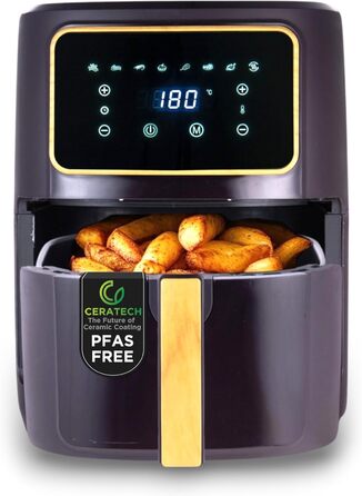 Фритюрниця без оливи Bergner CHARCOAL з керамічним покриттям, 1800W, 6.9L, 8 програм, 80-200°C, таймер до 30 хв, без PFAS