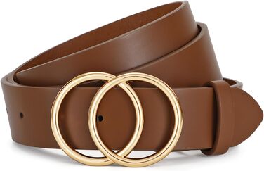 Жіночий шкіряний ремінь JasGood з подвійною кільцевою пряжкою для джинсів, штанів, суконь (колір: 5-кава, розмір M: 120 см, обхват талії 86-95 см)