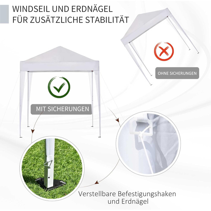 Outsunny 2x2m (6.6ft x 6.6ft) Waterproof Pavilion, Pop-up Folding Canopy with 4 Side Walls, Drain Holes Windows, Foldable Party Tent UV 30+, Garden Tent with Carry Bag, Garden Pavilion for Patio, White