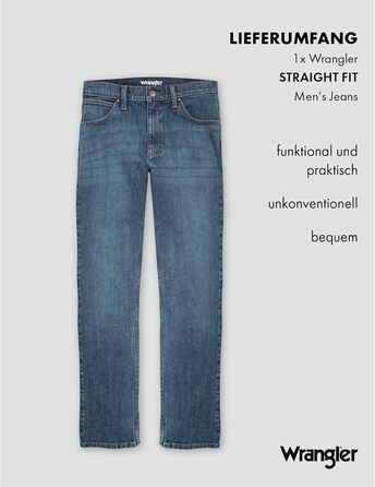Джинси чоловічі Wrangler Straight Regular Fit, сині з чорним, W30-W44, 34W/32L Authentic Blue