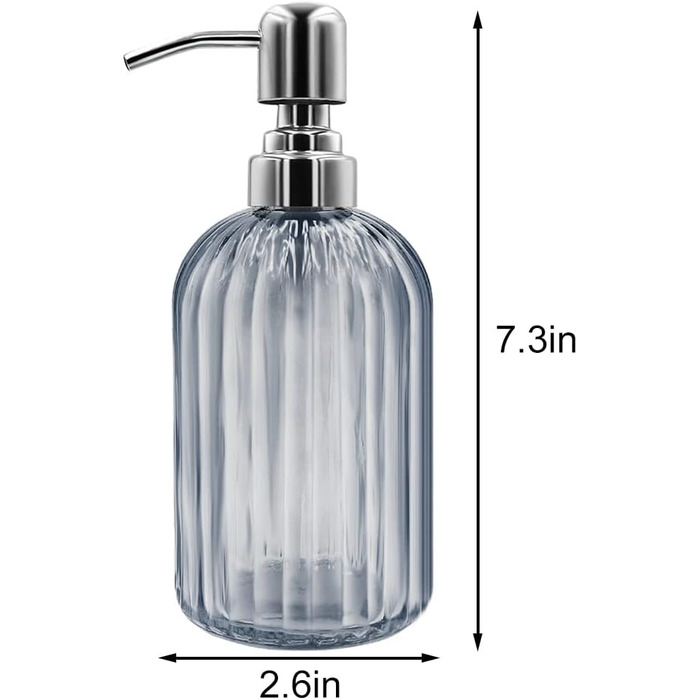 Скляні дозатори для мила 2 шт, 400 мл з нержавіючою сталевою помпою, багаторазові, преміум-якість для ванної кімнати, кухні, стільниці (Сірий)
