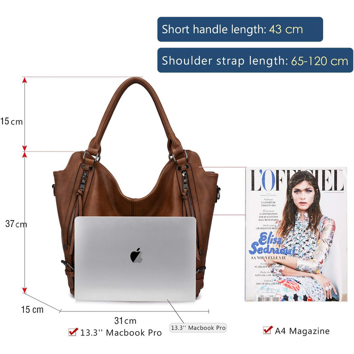 Комплект жіночих сумок Realer: велика шопер-сумка та сумка-месенджер зі шкіри, коричневий L, коричневий