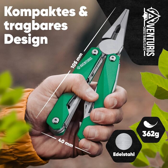 AVENTURIS® Multitool. Great multi-function tool as bicycle accessory or outdoor equipment, a multitool tool as men's gifts or Leatherman multitool green.