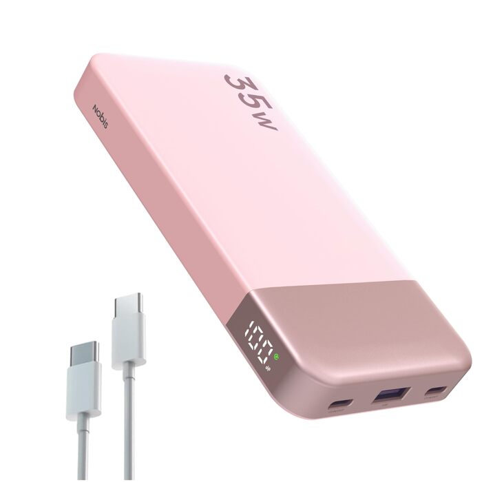 Power Bank NOBIS 35W 10000mAh з цифровим дисплеєм, USB-C, PD, QC, рожевий