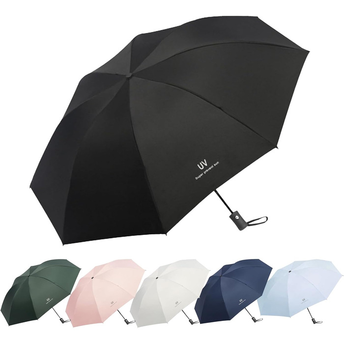 Чорний автоматичний парасолька-тростина з 8 спиць, стійкий до вітру, з UV захистом, легкий та міцний