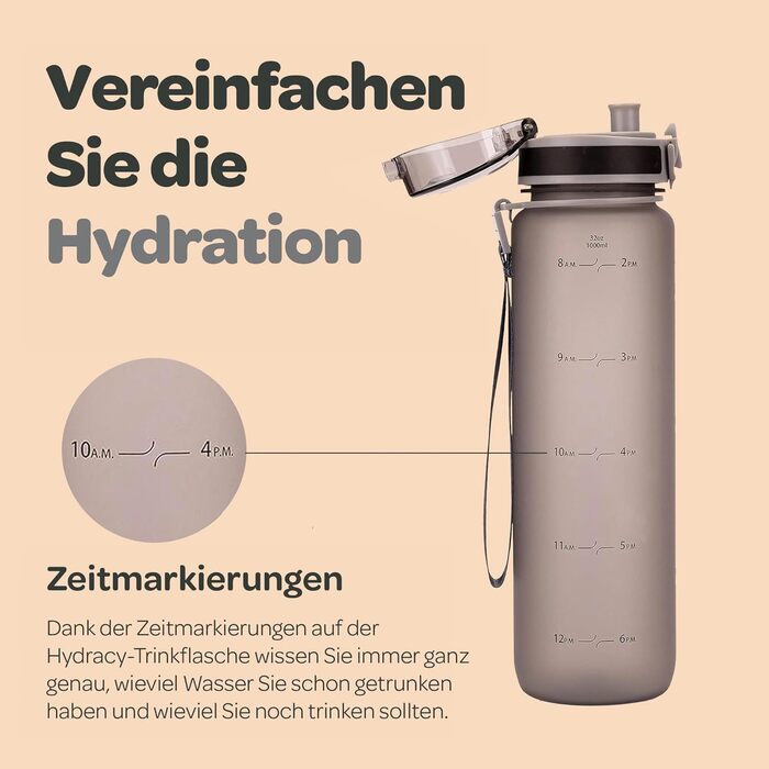Пляшка для води Hydracy з фруктовою вставкою 1000 мл, сріблясто-сіра - BPA-free, з міткою часу, спортивна, герметична