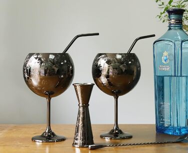Luxurious Gin Glasses Set, Stainless Steel Cocktail Wine Glasses Set, Gin Making Kit for Gin Lovers 680ml Black, (Hand Wash)