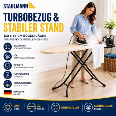 Прасувальна дошка STAHLMANN для парогенераторів, регульована по висоті, 120x38 см