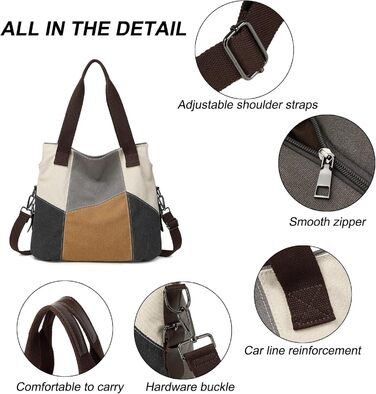 Жіноча сумка-шопер Canvas Retro Hobo великої місткості, сіра повсякденна сумка через плече для навчання та міста