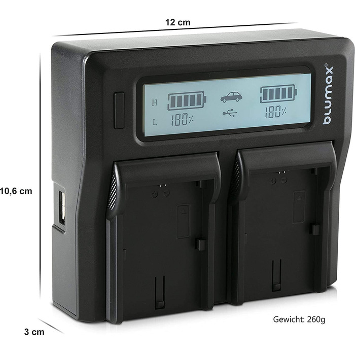 Акумулятор Blumax 2X 4000mAh сумісний з Sony NP-F750 + подвійний зарядний пристрій | сумісність з NP-F570, NP-F550, NP-F970 | для освітлення, відеозйомки, моніторів