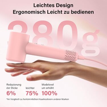 Фен з дифузором, 57dB, швидке сушіння, для подорожей та дому (рожевий)