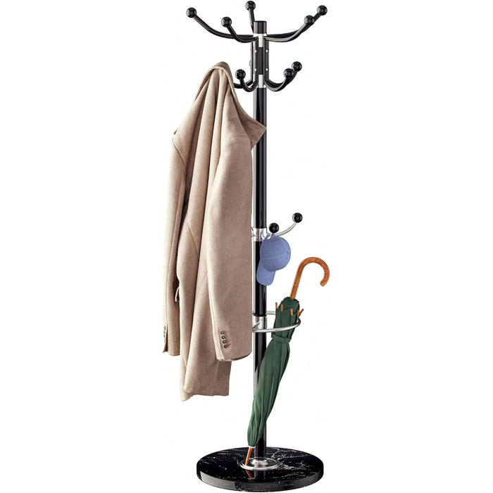 Casaria® Clothes Rack Marble Base Metal 14 Hooks 360° Swivel Stable 37x37x175 cm Entryway Office Coat Rack Clothes Rail Jacket Stand Black