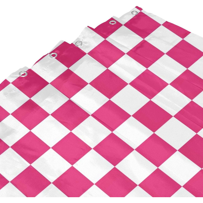Тканинна шторка для душу в стилі ретро з шаховим візерунком, рожева, 183 x 183 см