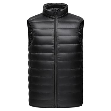 Чоловіча пухова жилетка, базова модель, на блискавці, без рукавів, легка, компактна, для зими, Outdoor, чорна L