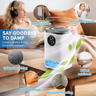 Електричний осушувач повітря 1600 мл, портативний, ультратихий, з автоматичним вимкненням та 7-кольоровим підсвічуванням для спальні, ванної кімнати та дому
