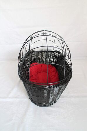 Корзина для велосипеда для перевезення вантажу з ротангу з металевою сіткою та подушкою, чорна XL або XXL. Підходить для собак та інших тварин. Розміри: XL (56 x 36 x 45 см) з подушкою.
