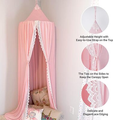 Lace Canopy Bed Canopy Mosquito Net, Insect Protection, Children's Princess Play Tents, Room Decoration, Height 250cm, Color Pink