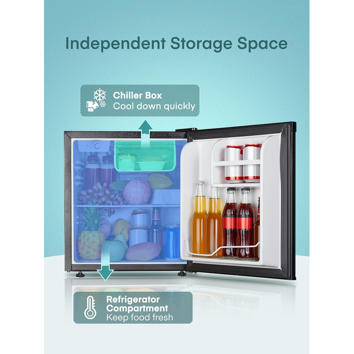 Міні-холодильник FOHERE 46L з відділенням для льоду | Компактний холодильник | Регулювання температури, енергозбереження, тиха робота | Холодильник для напоїв, ідеальний для офісу, кемпінгу та геймінгу | Змінний бік відкривання дверцят | Чорний