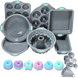 Encounter 31-Piece Silicone Baking Molds Set – 7 Silicone Baking Molds, 24 Muffin Donut Forms, Non-Stick Coated with Metal-Reinforced Frame, Increased Strength, Light Gray