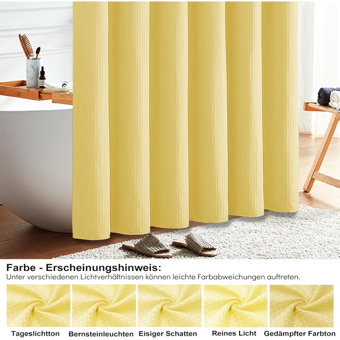 Шторка для душу BTTN вафельна, 180x200 см, антигрибкова, важка, водонепроникна, текстильна, з 12 гачками, зелена