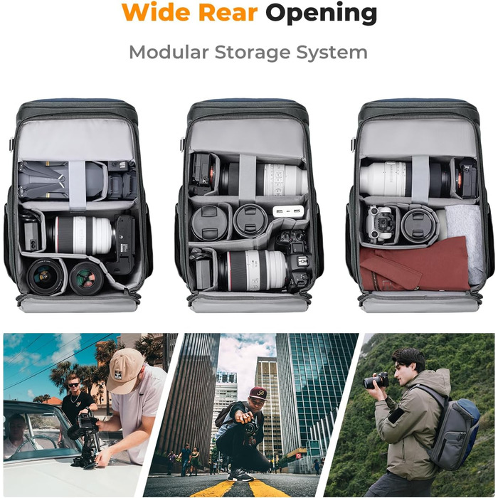 Рюкзак для фотокамери K&F Concept Alpha, 25L, чорний, з відділенням для 16-дюймового ноутбука, сумісний з Canon/Nikon/Sony/DJI Mavic