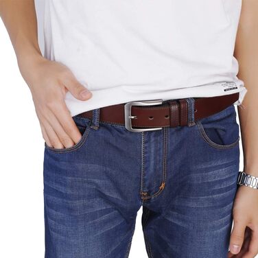 Чоловічий шкіряний ремінь Beltox Fine Casual Jeans, ширина 38 мм, пряжка з металевого сплаву, для джинсів та повсякденного носіння, кольори: Braun, Kaffee, розмір 44-46