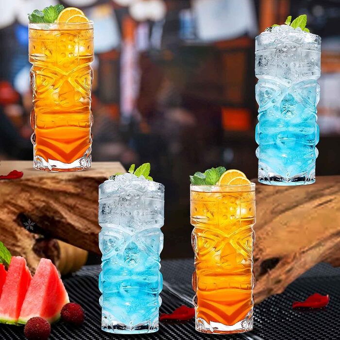 Набір склянок Tiki, 170-400 мл, прозорі, для екзотичних коктейлів, Mai Tai, гавайських коктейлів, тропічної тематики