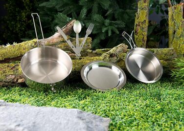 Набір посуду для кемпінгу Semptec Urban Survival Technology: 6-ти частинний набір з нержавіючої сталі з приборами