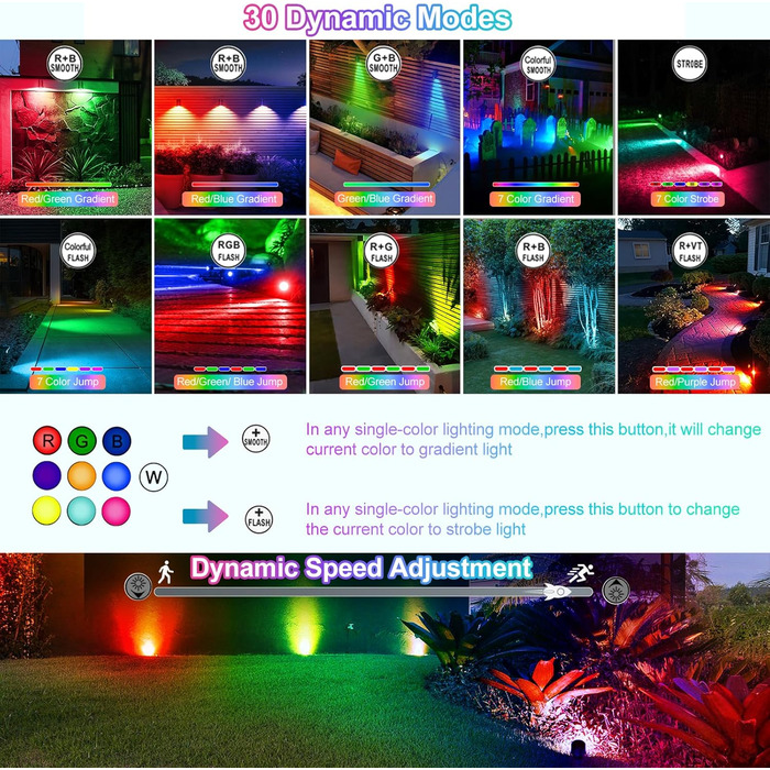 CLY Solar Lights for Outdoors, Solar Spotlights RGB Garden Lights with Remote Control IP66 Waterproof 10 Colors 30 Dynamic Modes Timer Garden Lighting for Gardens Path Christmas Decoration 6 Pack