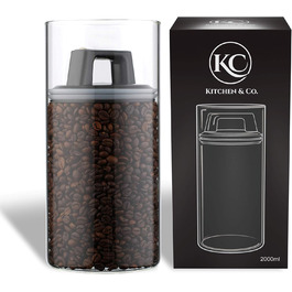 Кавова банка Kitchen&CO. з вакуумним кришкою, 2000 мл, скло, BPA-free, для зберігання кави