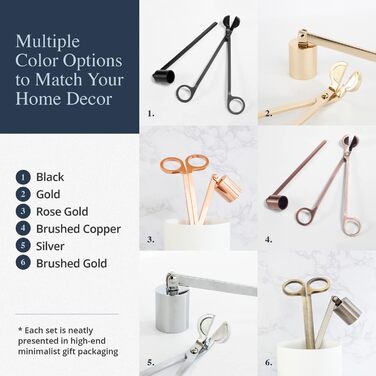 Airy Abode Candle Accessory Set with Candle Snuffer and Wick Trimmer, Gold Brushed
