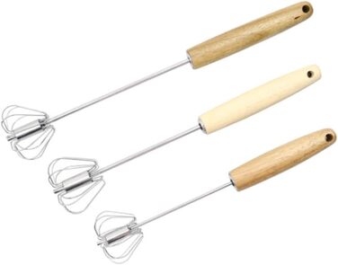 GOOPEEG Egg Beater, Hand Whisk, Small Semi-Automatic Manual Egg Beater for Baking at Home, Hand Mixer with Wooden Handle, Kitchen Whisk (5.6x28cm)