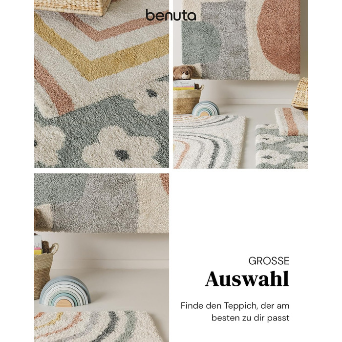 benuta Listening Kids Rug Gobi - Acrylic Fiber - Rectangular & in Style: Geometric, Hygge & Cozy, Scandi Living - Easy to Care For for Living Room Bedroom, Multicolor, 120x170 cm 120 x 170 cm (Rectangular) Multicolor