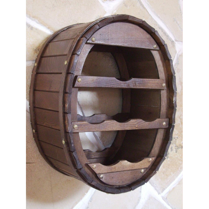 DanDiBo Wine Barrel Rack for 24 Bottles, Brown Stained Bar Bottle Stand Cask Bottle Holder Bottle Shelf (6 Bottles Brown Hanging)