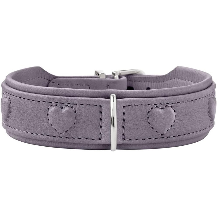 Нашийник для собак HUNTER SOHO X Love, фіолетово-сірий, з натуральної шкіри, м'який, з сердечками, для маленьких собак та цуценят, Made in Germany, розмір 42
