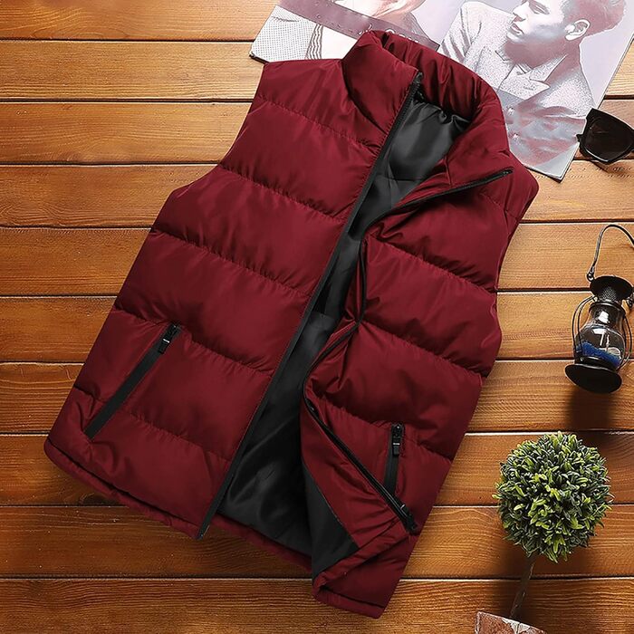 Чоловіча тепла степкова жилетка з капюшоном, Oversized, з кишенями, для зими, червона, M-5XL