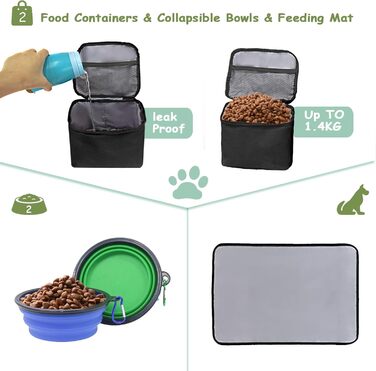 Сумка для собак Wolt: переносна сумка для подорожей з набором мисок та контейнерами (чорна)