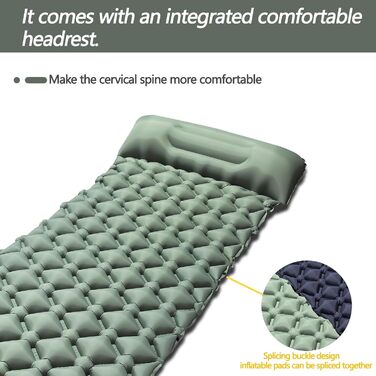 Надувний килимок для кемпінгу Isomatte: самонадувний, ультралегкий, з помпою та подушкою для відпочинку на природі, в походах, на пляжі та в наметі (зелений)