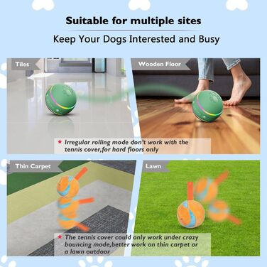 Interactive Dog Ball Toy, Durable Automatic Rolling Ball for Puppies/Small/Medium Dogs, USB Rechargeable (Green)
