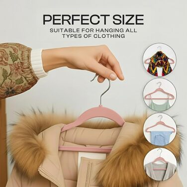 Плечики для одягу Utopia Home з оксамиту - антиковзаючі, міцні, 50 шт. (рожеві)