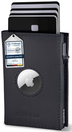 Чоловічий шкіряний гаманець SF SCOFIELD для Apple AirTag з RFID-захистом, відділенням для монет та картхолдером на 9-10 карт, чорний матовий