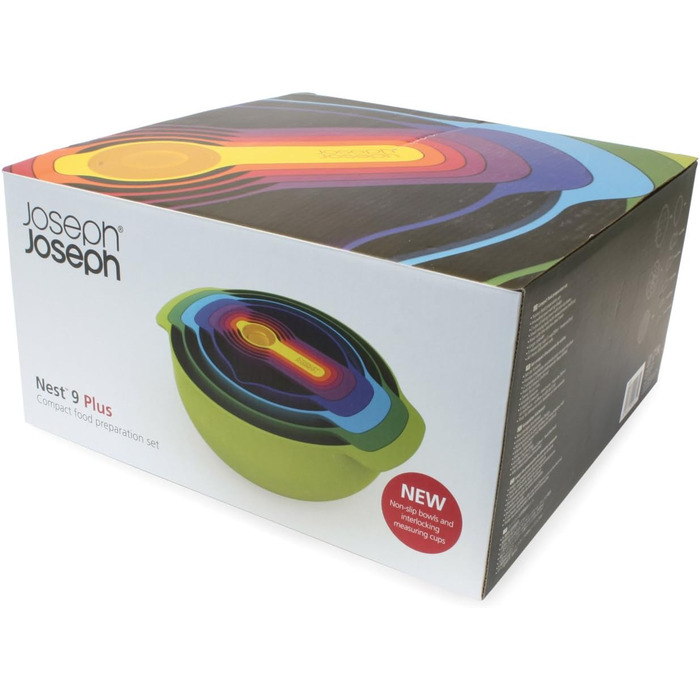 Joseph Joseph Nest 9 Plus – набір для приготування їжі з пластику, 9 предметів, різнокольоровий (сито, миски, мірні ложки)