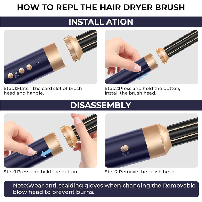 Airstyler 7 в 1: мультистайлер для волосся 1400W з феном, дифузором, плойкою та щітками для сушки, локонів та укладки. Швидка сушка завдяки двигуну 110000 RPM. Колір: блакитний