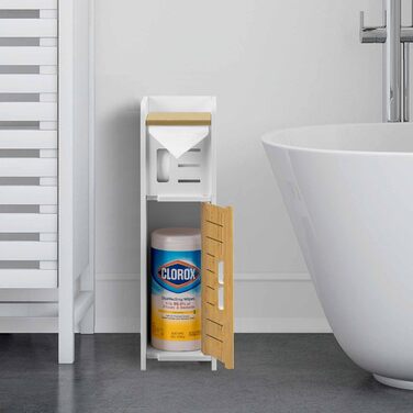 PVC Bathroom Toilet Paper Holder with Brush - White Freestanding Organizer