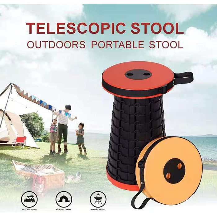 Складаний стілець JUVEL Upgraded - портативний, телескопічний, до 180 кг, регульована висота 6.5-45 см, легкий, для дому та відпочинку на природі (Блакитний)