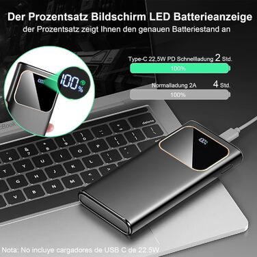Power Bank 10000mAh з LED-дисплеєм, 22.5W PD3.0/QC4.0, USB-C, чорний
