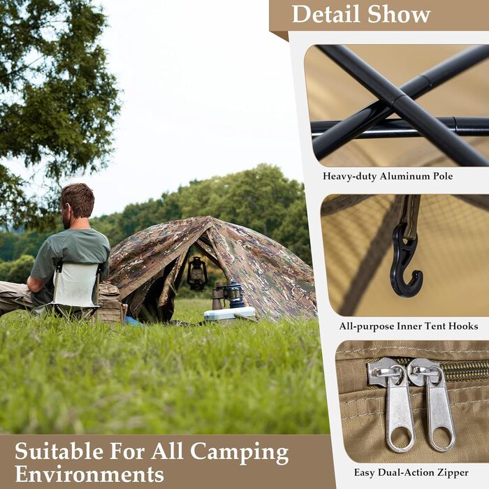 FREE SOLDIER Camping Tent Outdoor Ultralight One-Person Tent in Camouflage, Outdoor Camping, 1 Person Tent Adventure Tent Easy to Set Up and Carry Mosquito Protection, Waterproof
