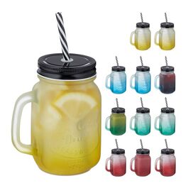 Relaxdays Set of 12 Colorful Drinking Glasses with Lids